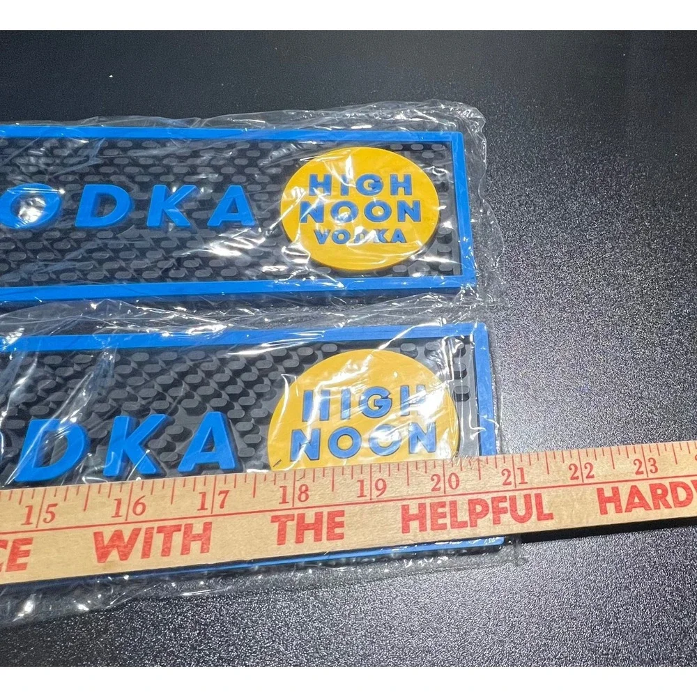 High Noon Vodka Rubber Bar Rail Mat Set of 2 Blue Yellow Spill Mats New